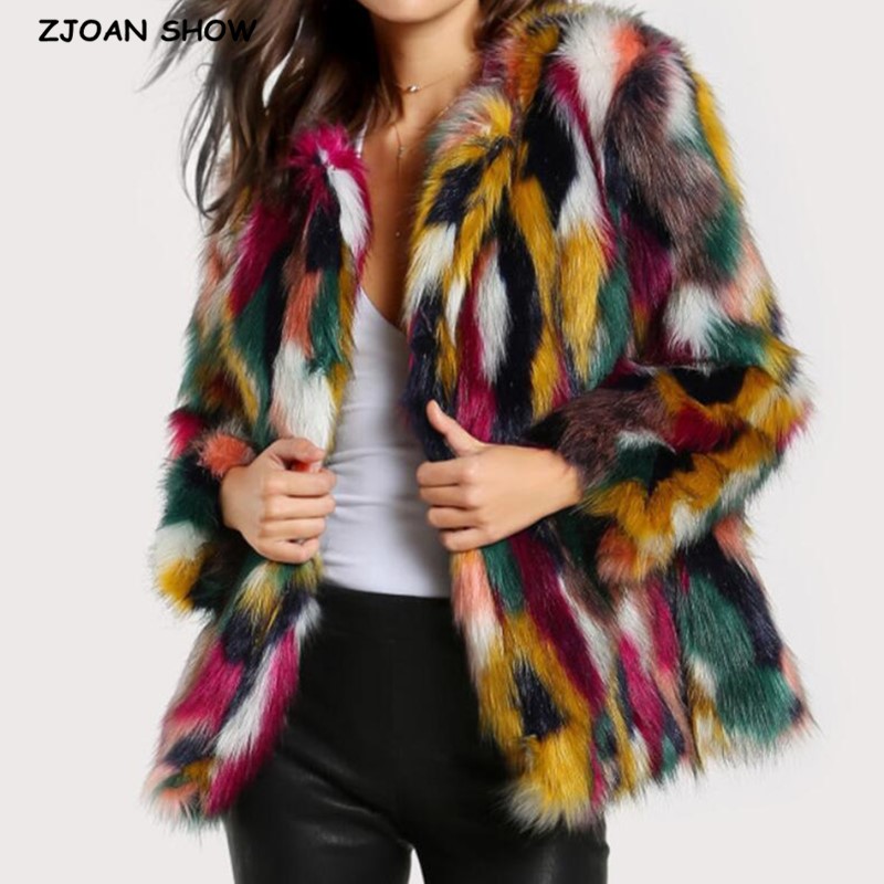 Vintage Fashion Show - Fashion Contrast Multi Color Faux Fur