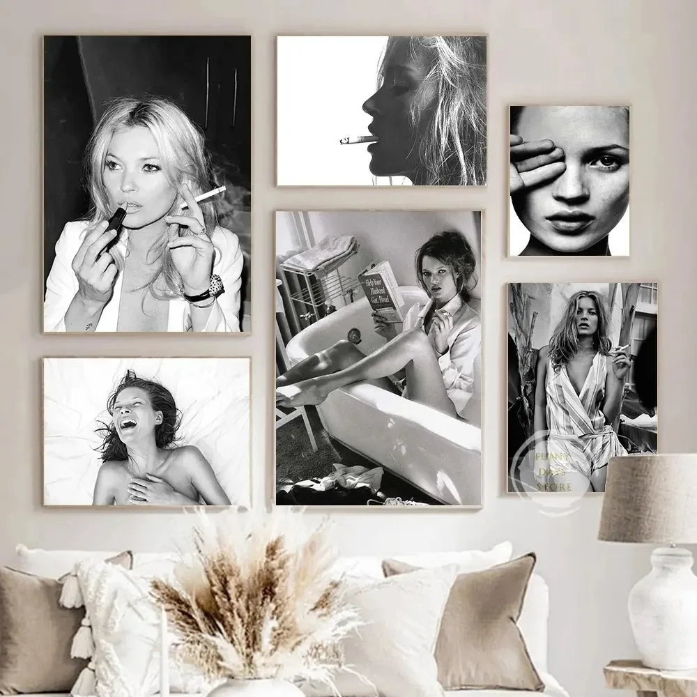 Vintage Fashion Illustration - Vintage Sexy Supermodel Kate Moss Poster