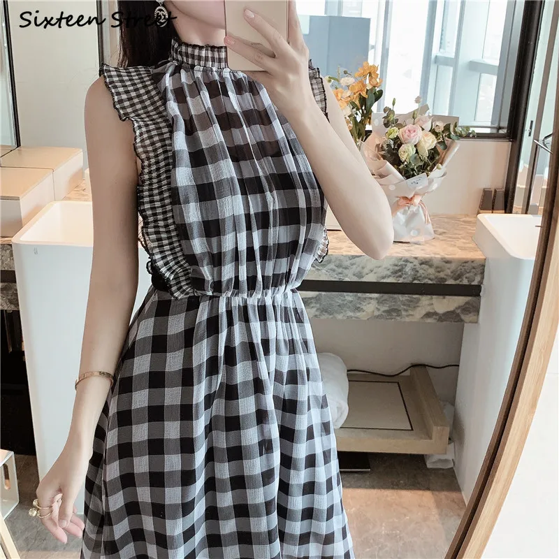 Plaid Sleeveless Dress for Wom - Vintage Fashion Runway review and price