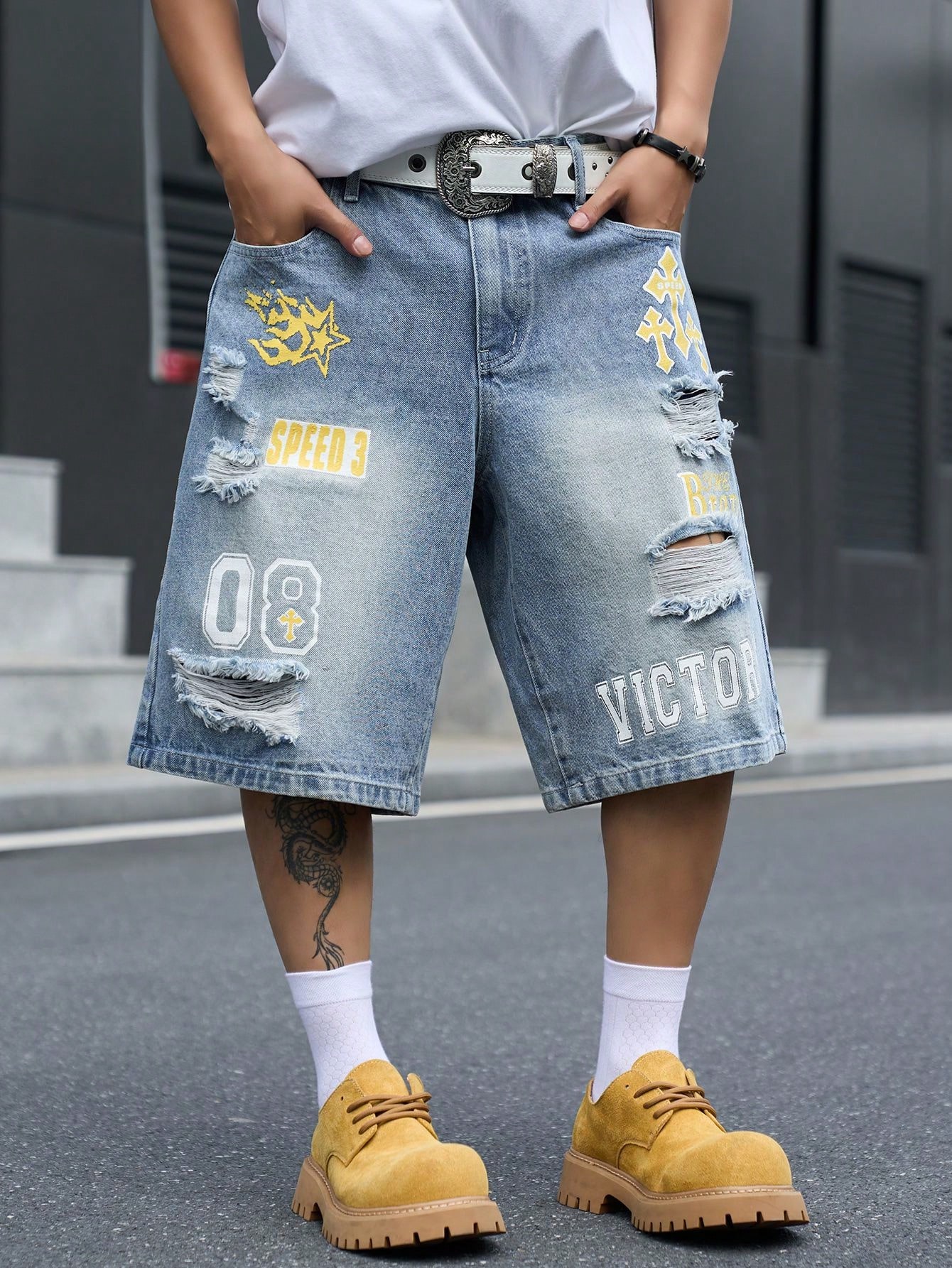 Men's Loose Fit Denim Bermuda  - Vintage Fashion Jeans review and price